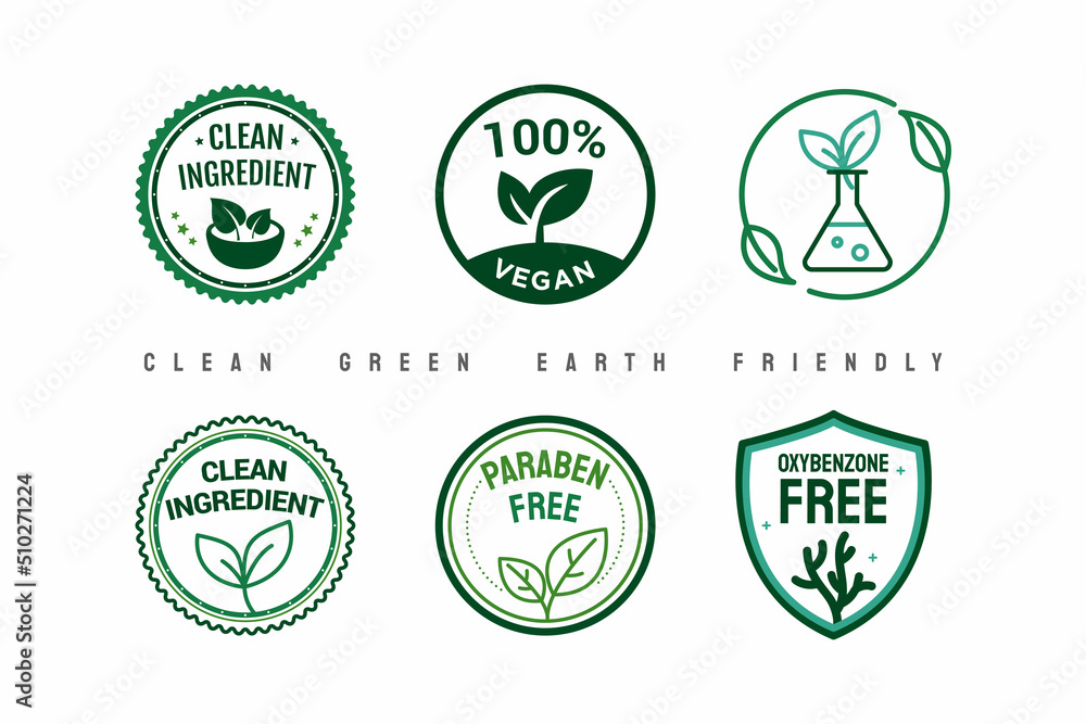 Clean natural organic nature ingredient stamp label badge design. Environment friendly, eco, no harm, vegan, no oxybenzone, paraben free vector. Clean natural organic nature ingredient stamp label badge design. Environment friendly, eco, no harm, vegan, no oxybenzone, paraben free vector.