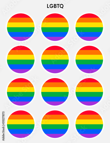 Set of pride flags in the shape of a circle. Circle shaped sticker icon and LEBT symbols.