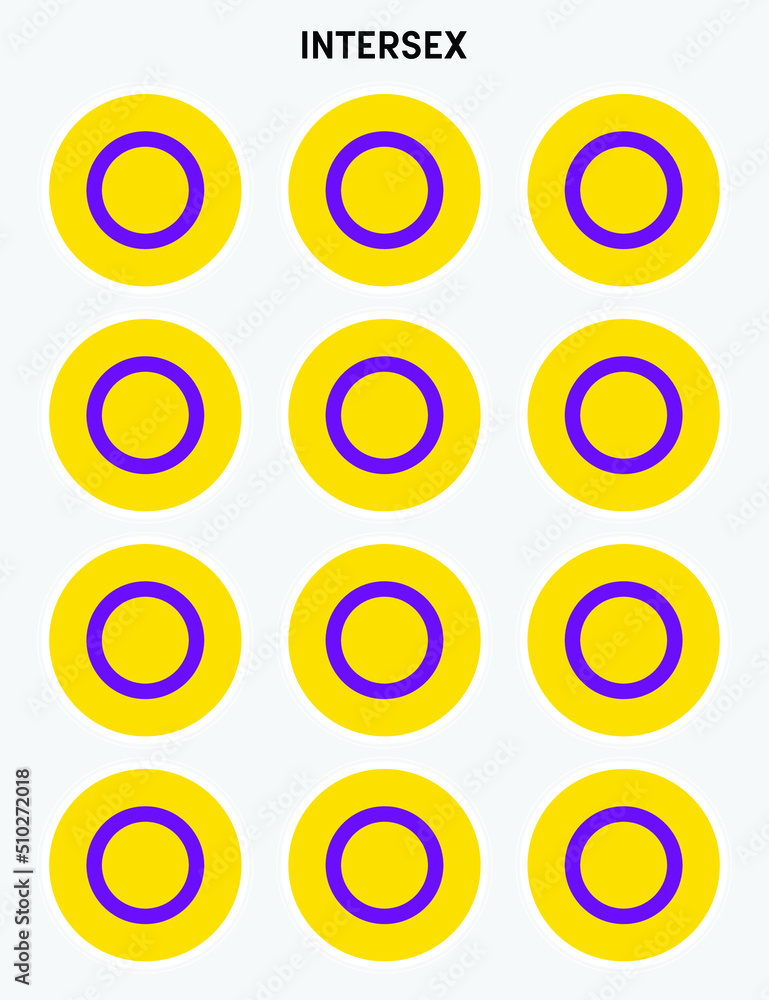 Set of pride flags, intersex flags in the shape of a circle. Circle shaped sticker icon and LEBT symbols. Set of pride flags, intersex flags in the shape of a circle. Circle shaped sticker icon and LEBT symbols.