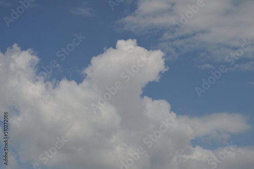 Large puffy white clouds on clear blue sky