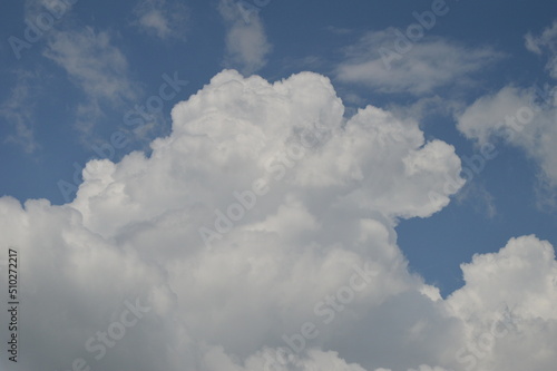 Large puffy white clouds on clear blue sky 