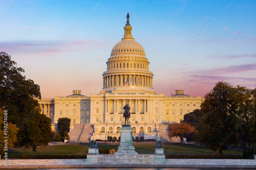 The United States Capitol building at Washington D.C. in the evening.