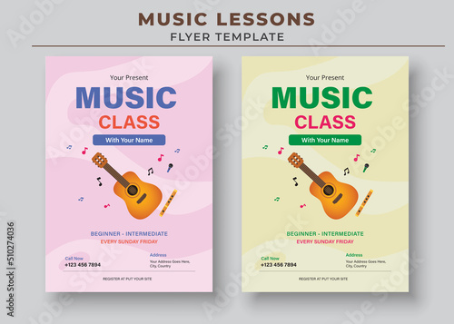 Music Lessons Flyer Template, Piano Lessons Poster, Music Class Poster, Guitar Lessons Poster