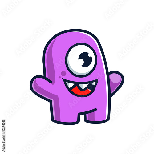 Cute cartoon monster. Illustration of funny monster creature. Halloween mascot design character