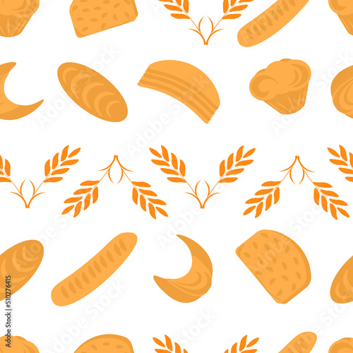 Simple Pattern,  productos de harina, pan, cereales, trigo, fondo blanco, eps vector