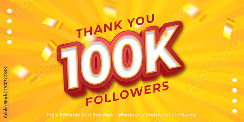 Editable text thank you 100k followers and subscribers social media template