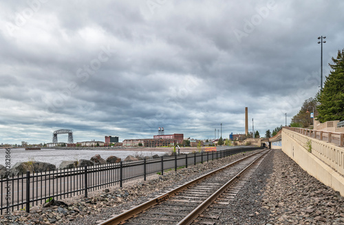 Railroad tracks next to Lake Superior at Duluth