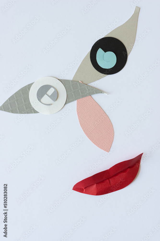 abstract cartoon face with 3d paper lips