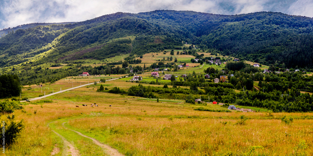 carpathian rural landscape, Skole Beskids National Nature Park, Lviv region of Ukraine
