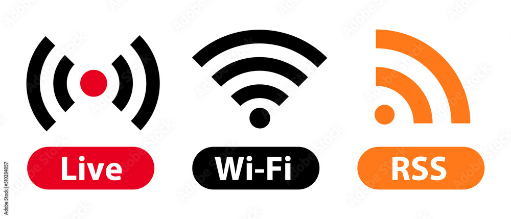 Icon set for Live, Wi-Fi and RSS. Vector. - obrazy, fototapety, plakaty 