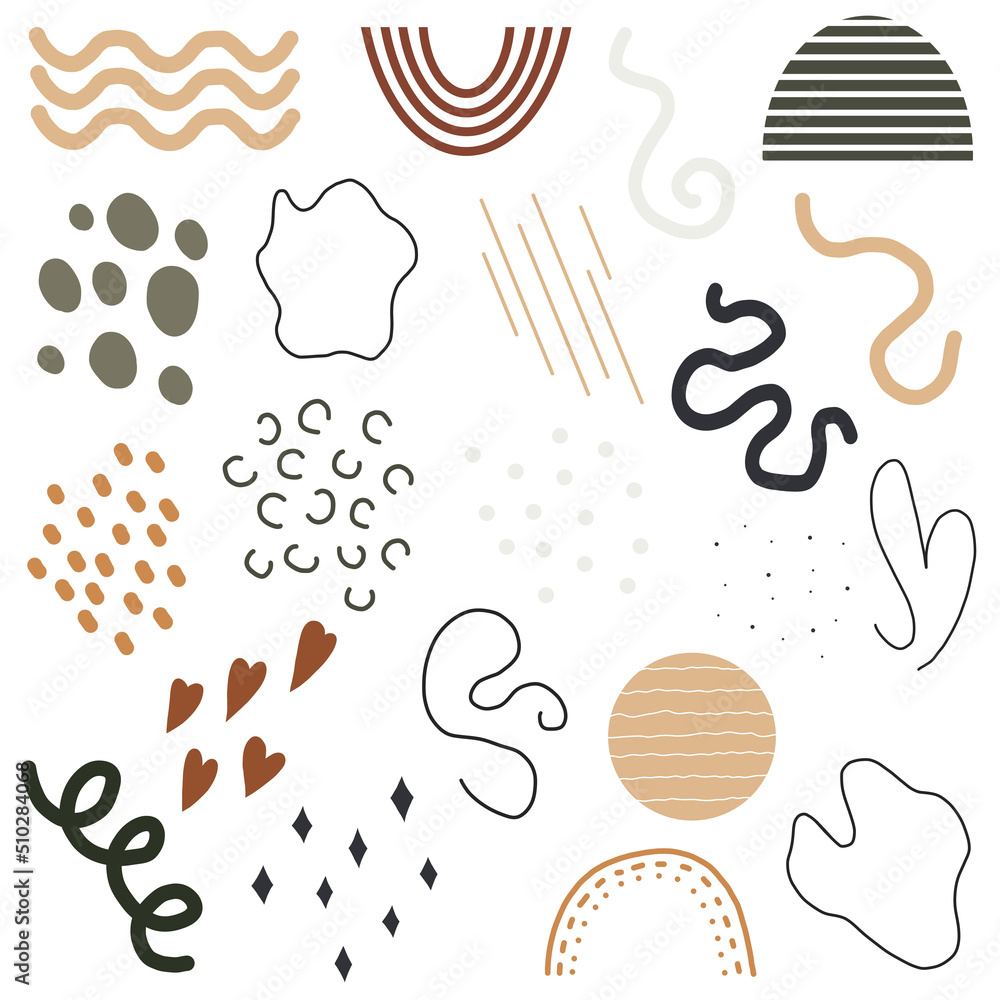 Set of vector shapes and textures in boho colors