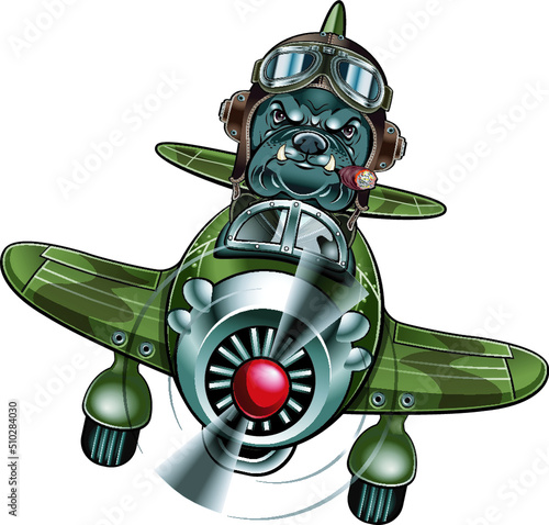 dog flying retro style fighter plane