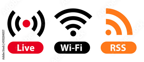 Icon set for Live, Wi-Fi and RSS. Vector.