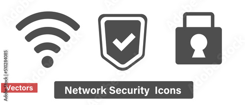 Icon set of shield and padlock with Wi-Fi and check mark. Vector.