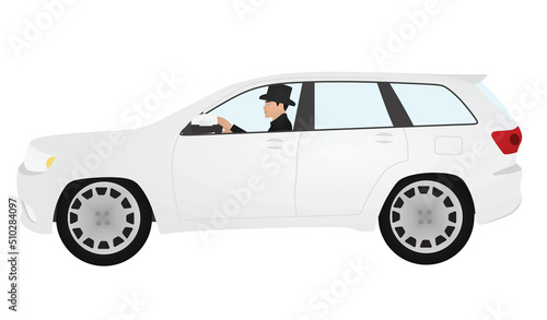 Man driving white car. vector