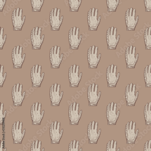 Football gloves seamless pattern engraving. Vintage sport background in hand drawn style.