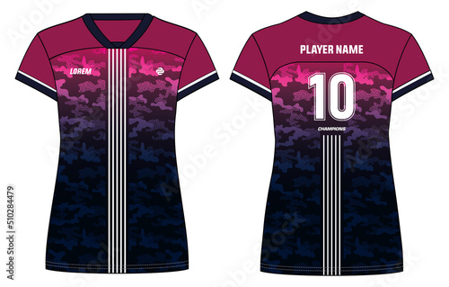 Camouflage Women Sports Jersey t-shirt design concept Illustration suitable for girls and Ladies for Volleyball jersey, Football, badminton, Soccer, netball and tennis, Sport uniform kit for sports