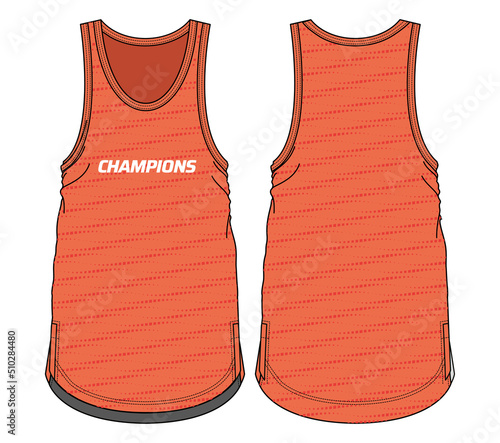 Sleeveless Tank Top Basketball jersey vest design flat sketch illustration template, sports jersey concept with front and back view for Men and women Volleyball jersey and badminton kit