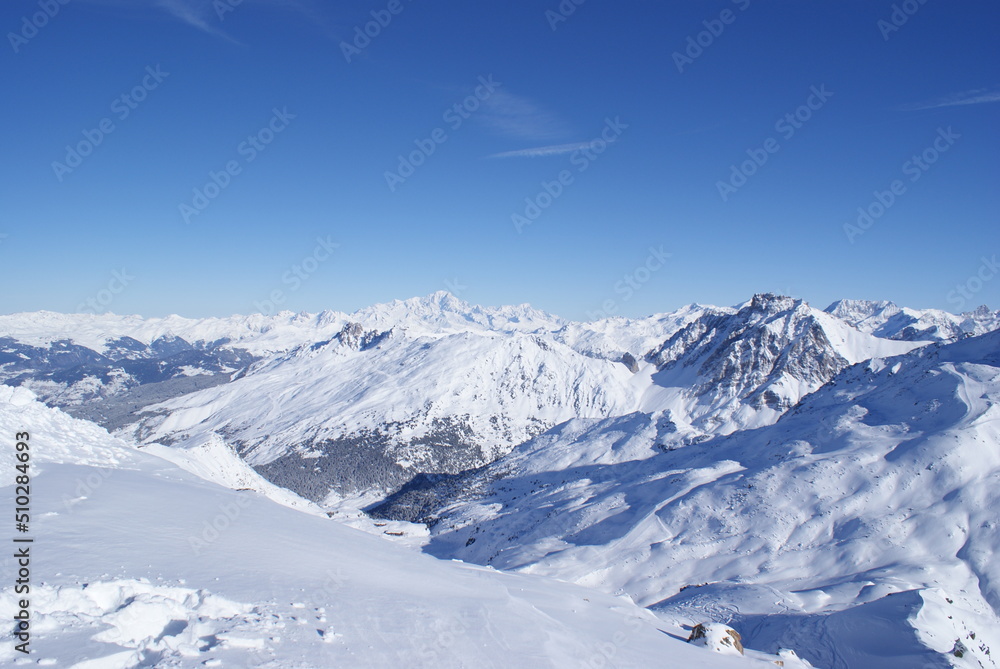 Beautiful view of the snowy French Alps, Les Menuires, France Beautiful view of the snowy French Alps, Les Menuires, France