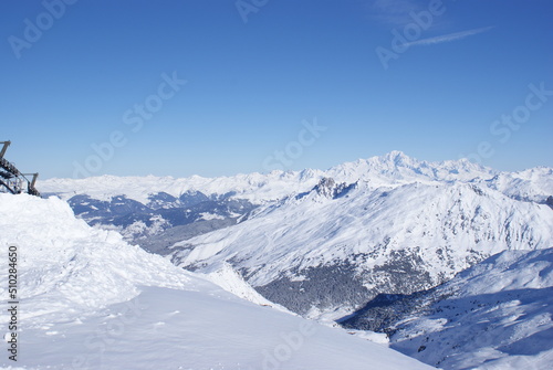 Beautiful view of the snowy French Alps  Les Menuires  France