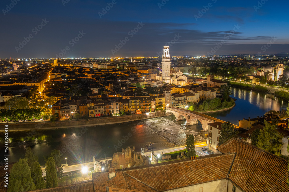 Verona and Adige River at night