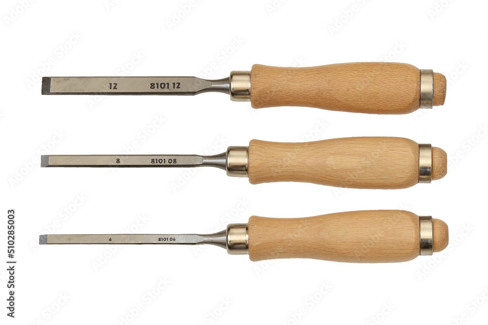 Chisel tool on a light background. Chisels for woodworking. Chisel tool on a light background. Chisels for woodworking.
