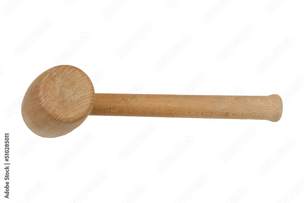 Wooden mallet tool. Wooden hammer on a light background. Wooden mallet tool. Wooden hammer on a light background.