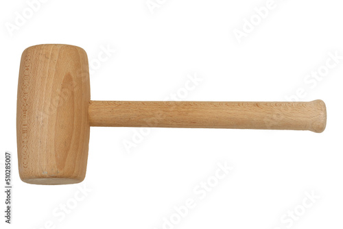 Fototapeta Wooden mallet tool. Wooden hammer on a light background.