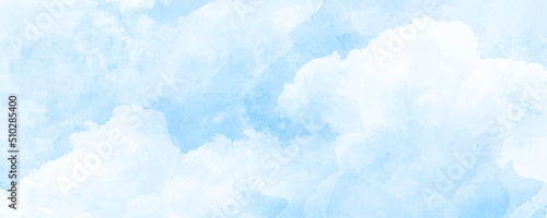 Vector watercolor texture with white clouds and blue sky for cards. Hand drawn vector texture. Heaven. Summer watercolour banner. Template for design.