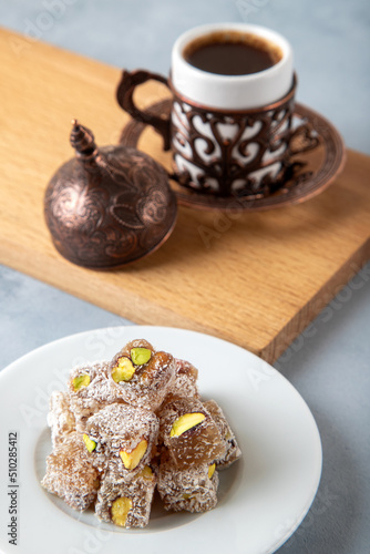 Traditional Turkish delight and Turkish coffee