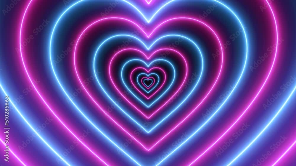 Geometric pink glowing neon hearts tunnel, 4k looping background