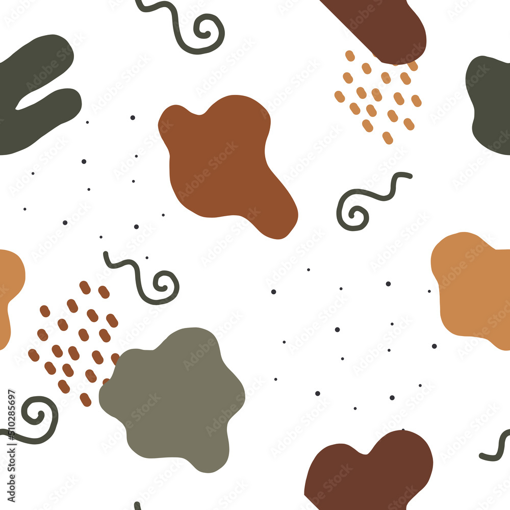 Vector seamless pattern of abstract shapes in boho colors