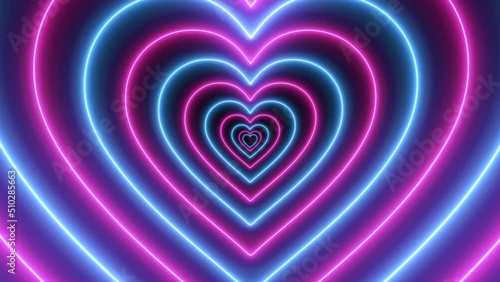 Geometric pink glowing neon hearts tunnel, 4k looping background photo