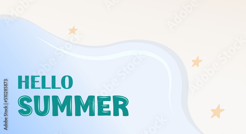 Hello summer background, illustration of sea water, beach, banner, advertisement, white space.