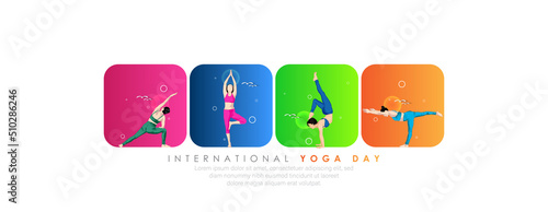 21 June- international yoga day, abstract woman in yoga body posture. 