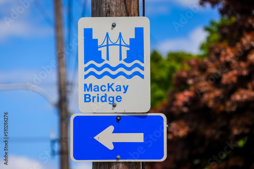Street signs, Directions to MacKay bridge, Halifax, Nova Scotia. MacKay bridge connect the cities Halifax and Dartmouth