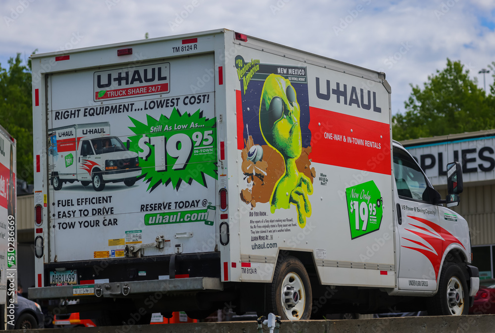 U-HAUL Trucks parked at the pickup location at the rental office. U ...