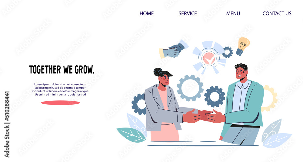 Online agreement or contract signing idea for website page. Business people shaking hands at smartphone screens backdrop. Online business and distant negotiations, flat vector illustration.