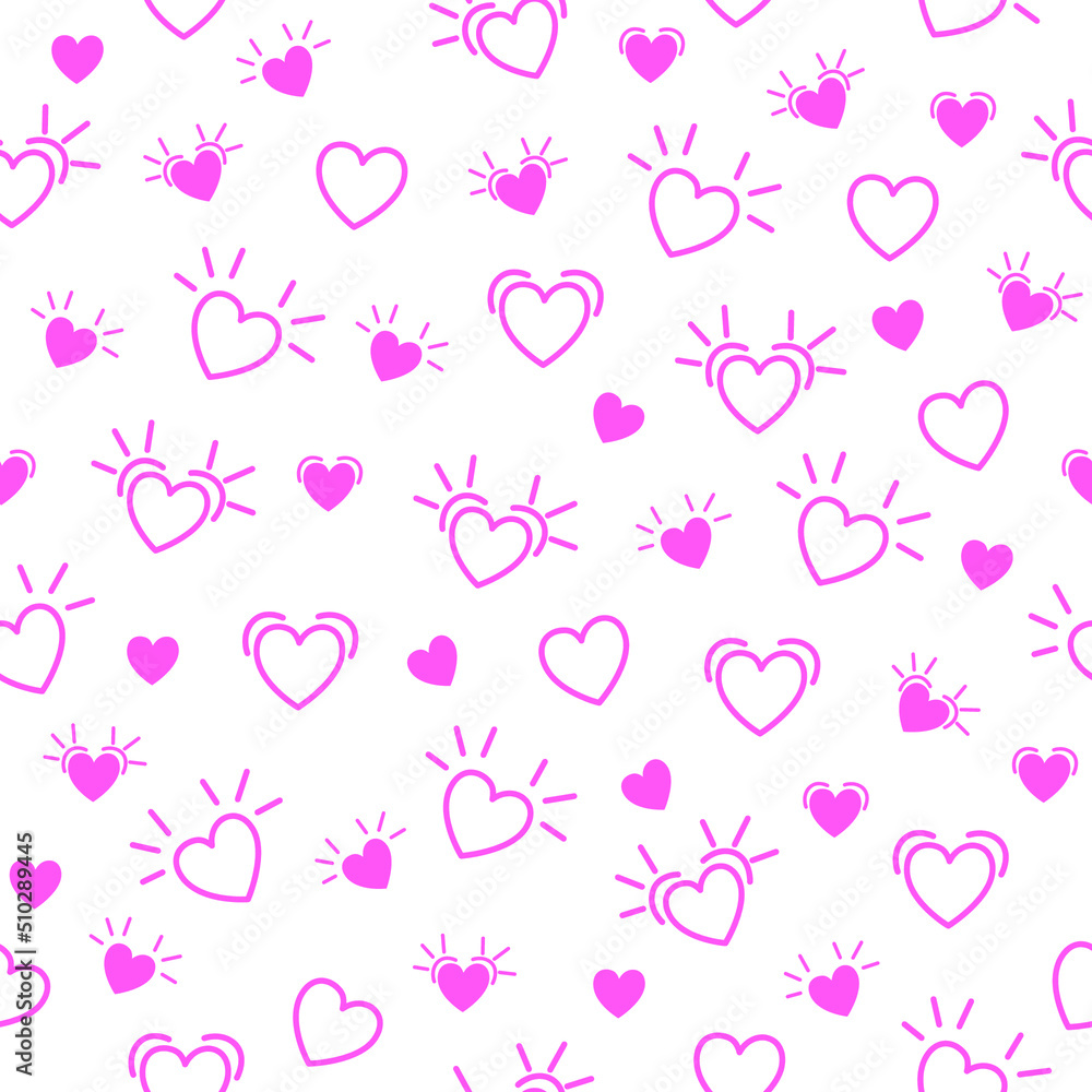 Hand drawn doodle pink hearts seamless pattern. Valentine's day heart illustrations texture background. White background Vector
