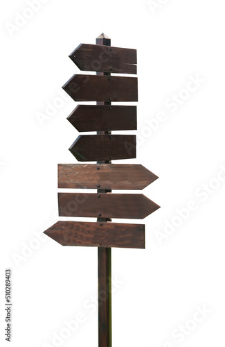 Wooden arrow sign post isolated on white