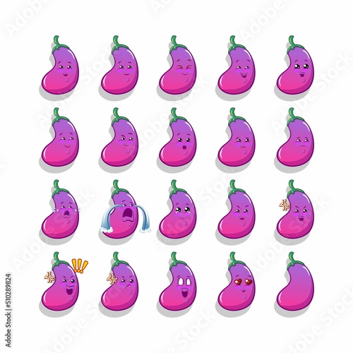 vector character mascot of 20 cute eggplant emoticon set