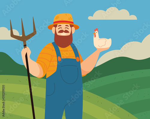 male farmer with hen