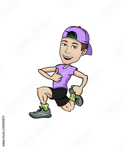 Cartoon runner isolated illustration happy activity sporty muscular boy 