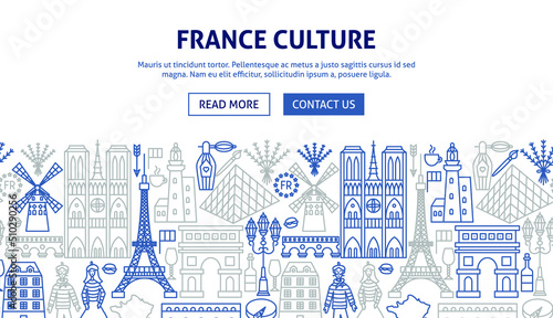 France Banner Design. Vector Illustration of Outline Template.