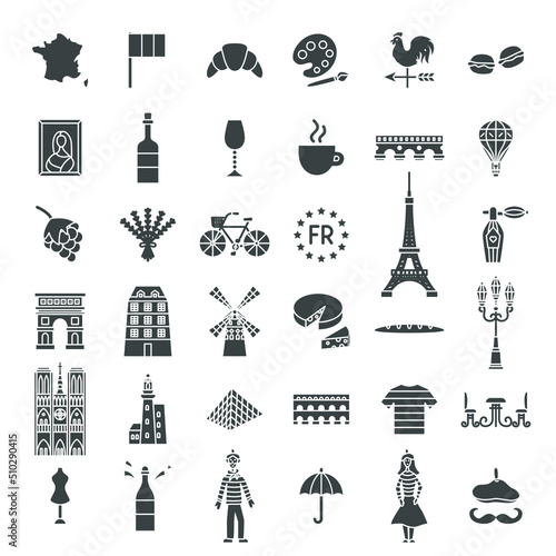 France Solid Web Icons. Vector Set of Oriental Glyphs.