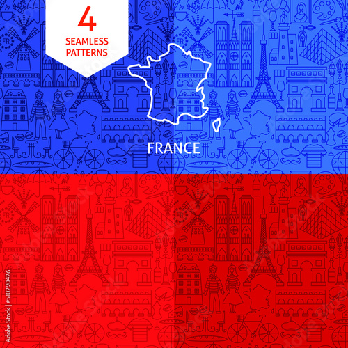 Line France Patterns. Vector Illustration of Outline Background.