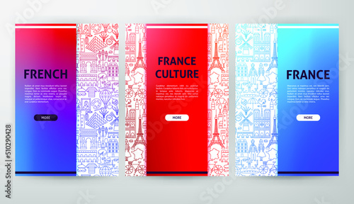 France Web Design. Vector Illustration of Outline Posters.