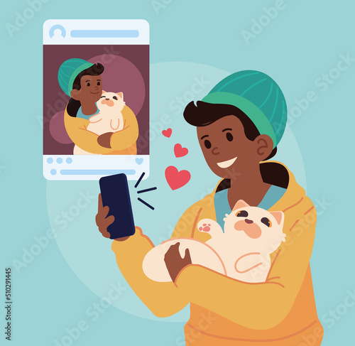 girl with cat taking selfie