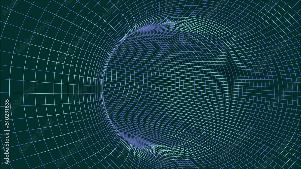 Wireframe 3D tunnel. Perspective grid background texture. Meshy wormhole model. Vector Illustration. Wireframe 3D tunnel. Perspective grid background texture. Meshy wormhole model. Vector Illustration.