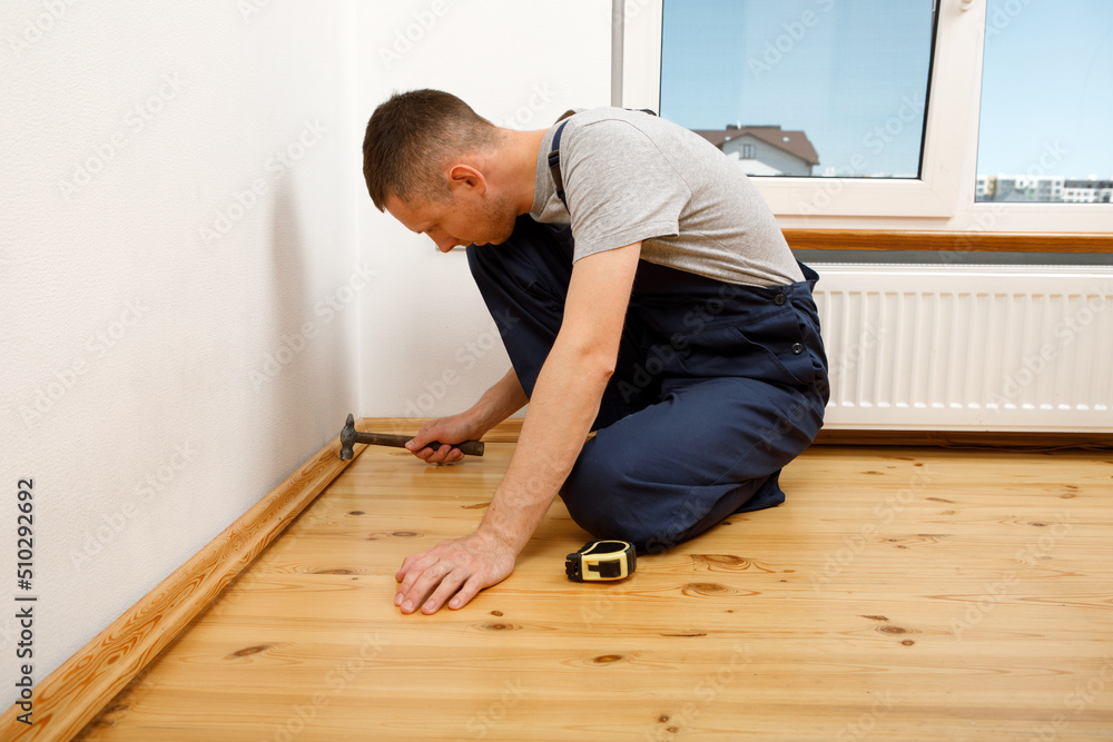 To make repairs. Installing a new skirting board. To make repairs. Installing a new skirting board.